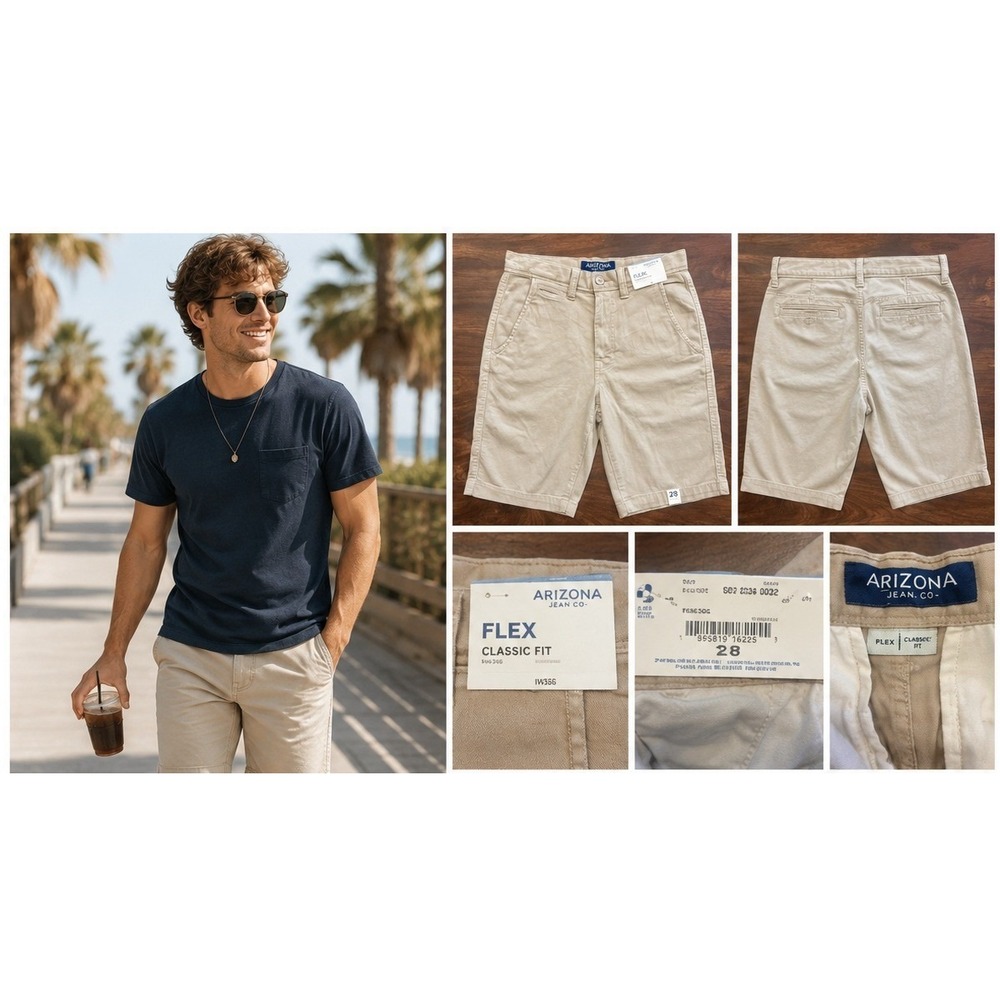 Arizona Jean Co Flex Chino Shorts Mens 28 Khaki Stretch Classic Fit NWT